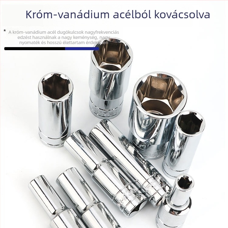 Hosszabbított hatszögletű adapter 1/2 hüvelykes meghajtóhoz, króm-vanádium acél, 8–32 mm