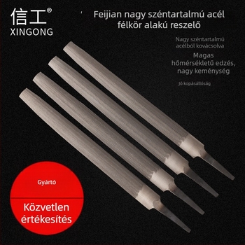 Félkör alakú acélreszelő fémipari és formatervezéshez, durva/közepes/finom fogazat, hossz 4–14 hüvelyk