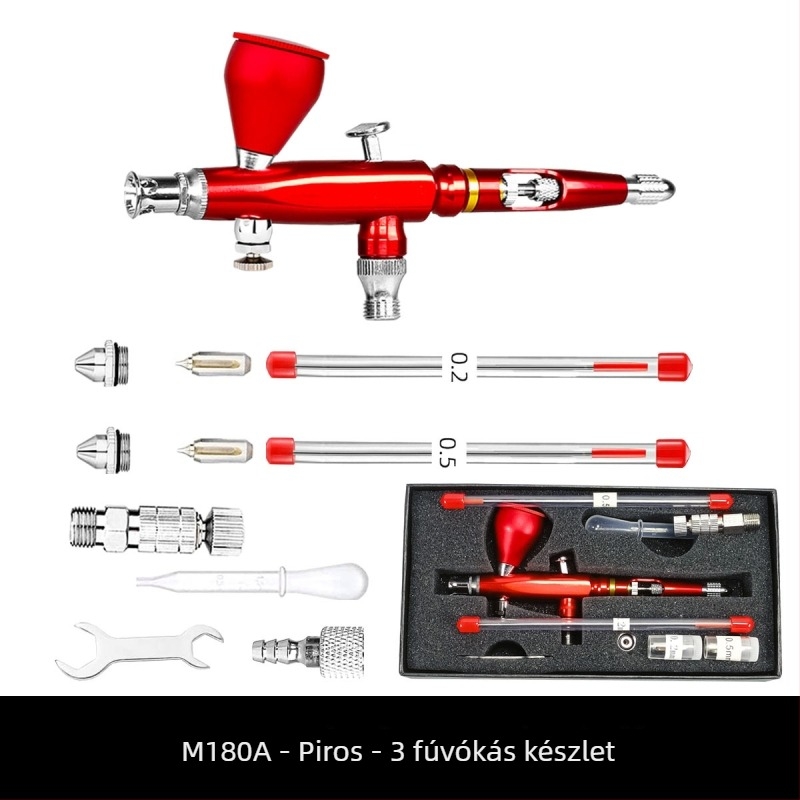 M180 aerográf színes festéshez, autók és modellek számára, fúvóka 0.2/0.3/0.5 mm
