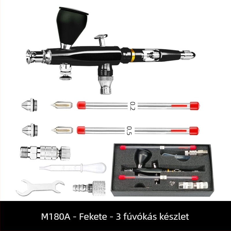 M180 aerográf színes festéshez, autók és modellek számára, fúvóka 0.2/0.3/0.5 mm
