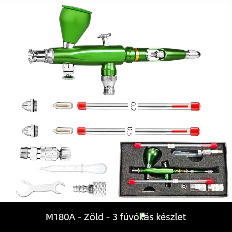 M180 aerográf színes festéshez, autók és modellek számára, fúvóka 0.2/0.3/0.5 mm