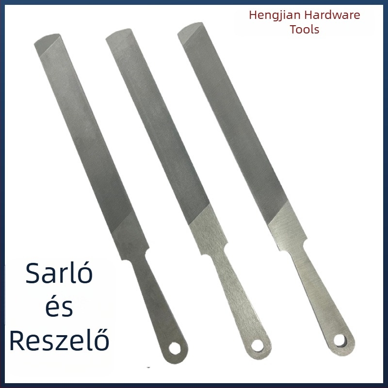 Mezőgazdasági sarlóreszelő készlet, acélból, lapos reszelők, háromszög és félkör alakú részekkel, 200 mm hosszú