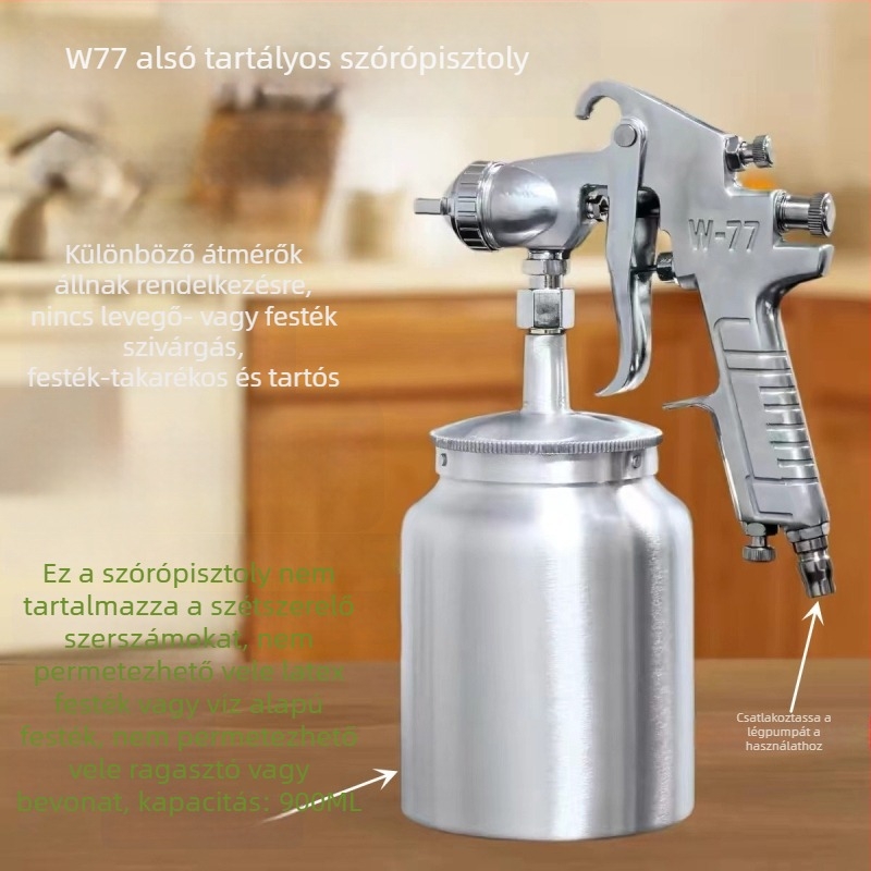 W77 szívó tartályos pneumatikus festékszóró, nagy kapacitású, magas atomizációjú, sifon típusú, alapozó permetező autó- és bútorokhoz