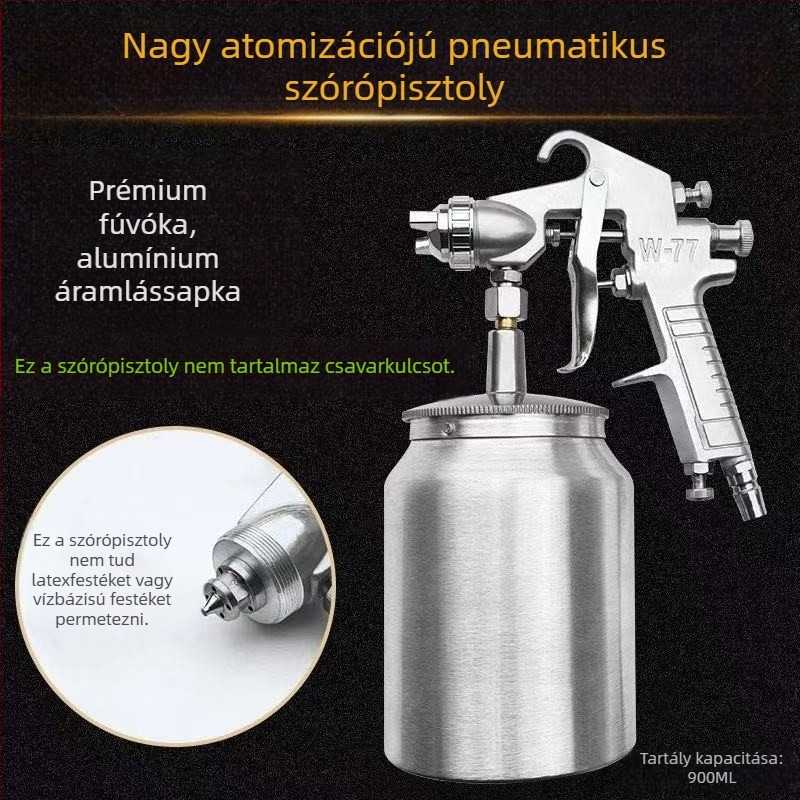 W77 szívó tartályos pneumatikus festékszóró, nagy kapacitású, magas atomizációjú, sifon típusú, alapozó permetező autó- és bútorokhoz