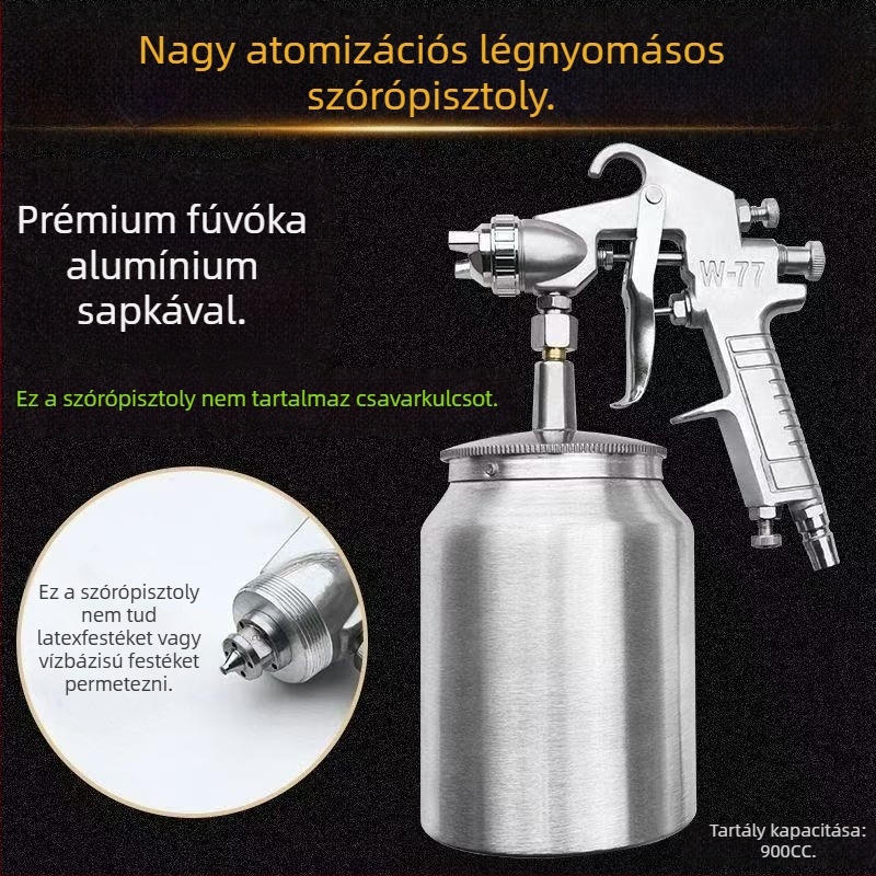 W77 szívó tartályos pneumatikus festékszóró, nagy kapacitású, magas atomizációjú, sifon típusú, alapozó permetező autó- és bútorokhoz