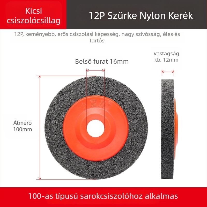 100 × 16 mm Kis Abrazív Szálas Kerék Szögcsiszolóhoz – Rozsdamentes acél polírozó korong, Nylon polírozó kerék