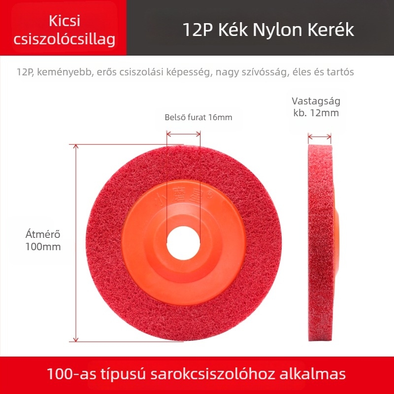 100 × 16 mm Kis Abrazív Szálas Kerék Szögcsiszolóhoz – Rozsdamentes acél polírozó korong, Nylon polírozó kerék