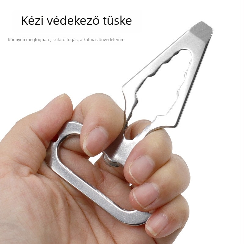 EDC önvédelmi tüskés eszköz szabadtéri kempingezéshez, hordozható üvegnyitó, kulcstartó egy ujjal