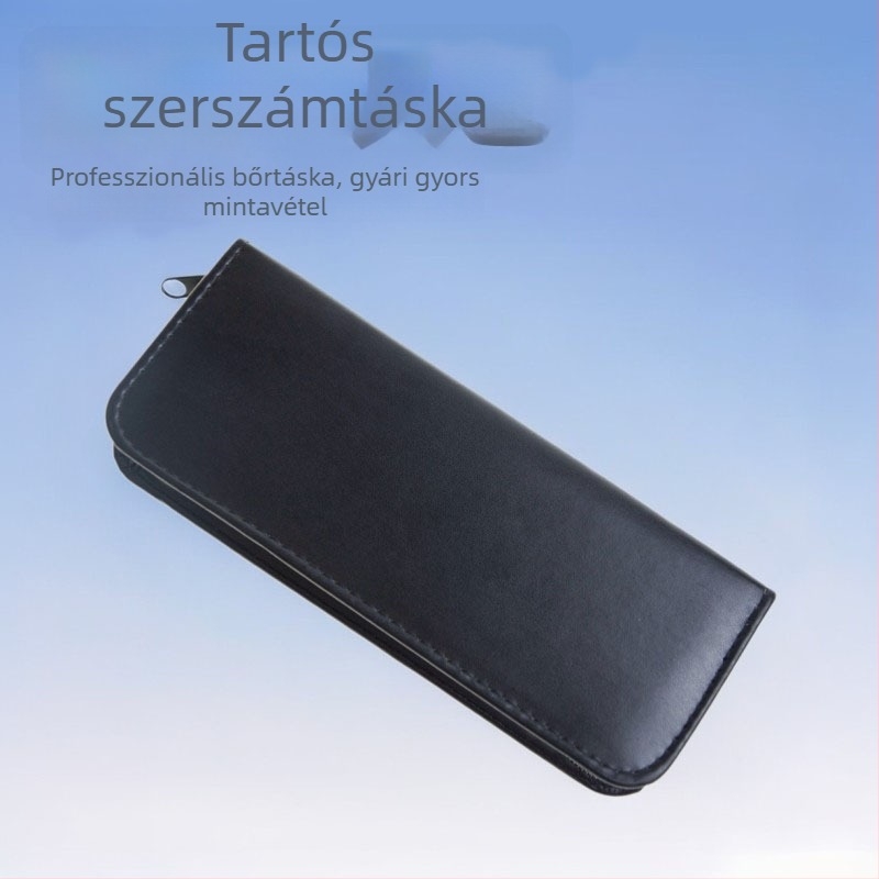 Fekete bőr olló készlet tárolózsebbel hajvágó ollókhoz