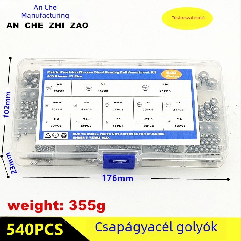 540 db csapágygolyó, 2–10 mm, nagy szilárdságú, precíziós, tömör, dobozos