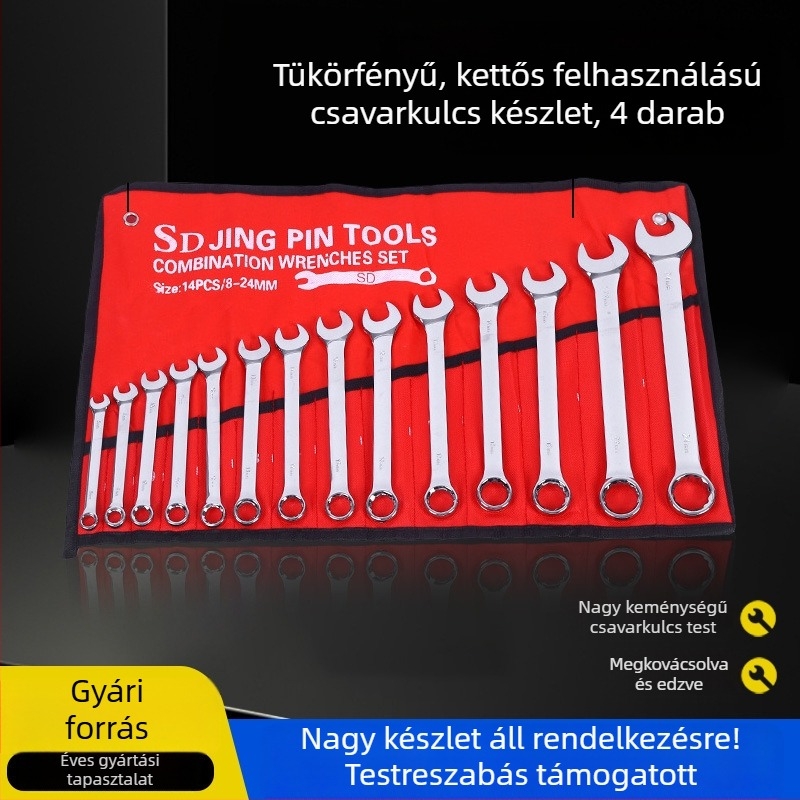 14 részes ipari minőségű készlet tükrös felületű szilva virág motívummal és kettős használatú nyitott végű csavarkulcsok autójavításhoz