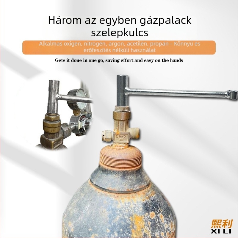 Gázpalack kulcs: oxigén, acetilén és cseppfolyósított gáz — háromfunkciós háztartási eszköz