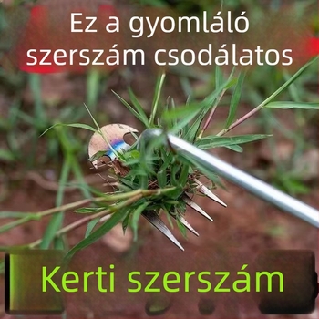 Többfunkciós gyomirtó eszköz gyökér eltávolításhoz, kerti gereblye mangán-acélból a talaj fellazításához