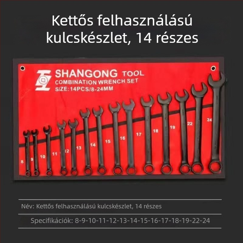 Duálfunkciós Plum Blossom nyitott végű kulcskészlet, teljes készlet többfunkciós kulcsokkal, dupla fejű villáskulcs autójavításhoz