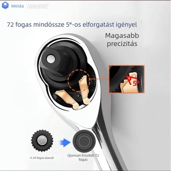 Weida 72-fogas csattos kulcs készlet univerzális fejű, egyenes és hajlított nyéllel gyors autójavításhoz 48244