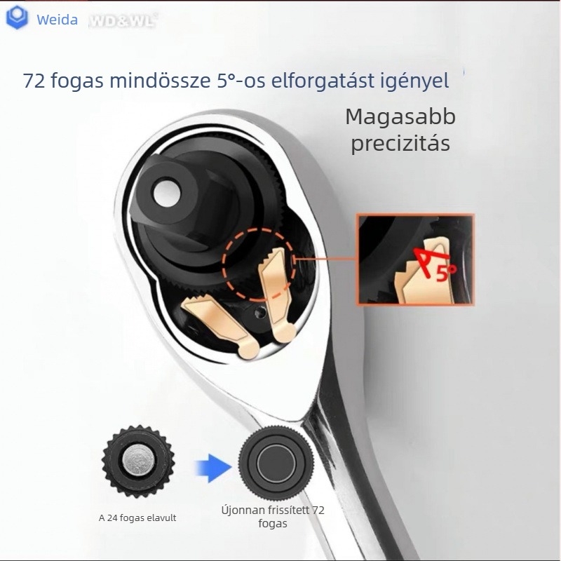 Weida 72-fogas csattos kulcs készlet univerzális fejű, egyenes és hajlított nyéllel gyors autójavításhoz 48244