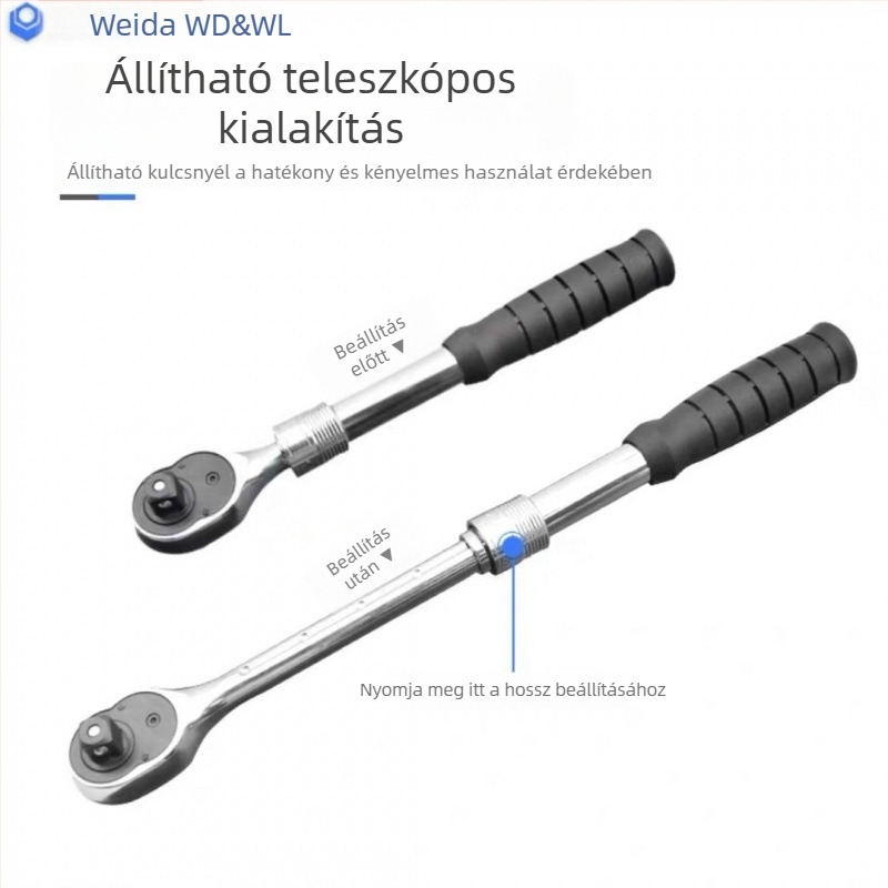 Weida 72-fogas csattos kulcs készlet univerzális fejű, egyenes és hajlított nyéllel gyors autójavításhoz 48244
