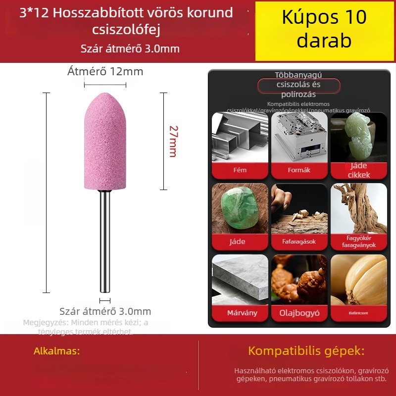 Elektromos csiszolófej gyémántos koronggal, 3 mm befogó, fém polírozó fej