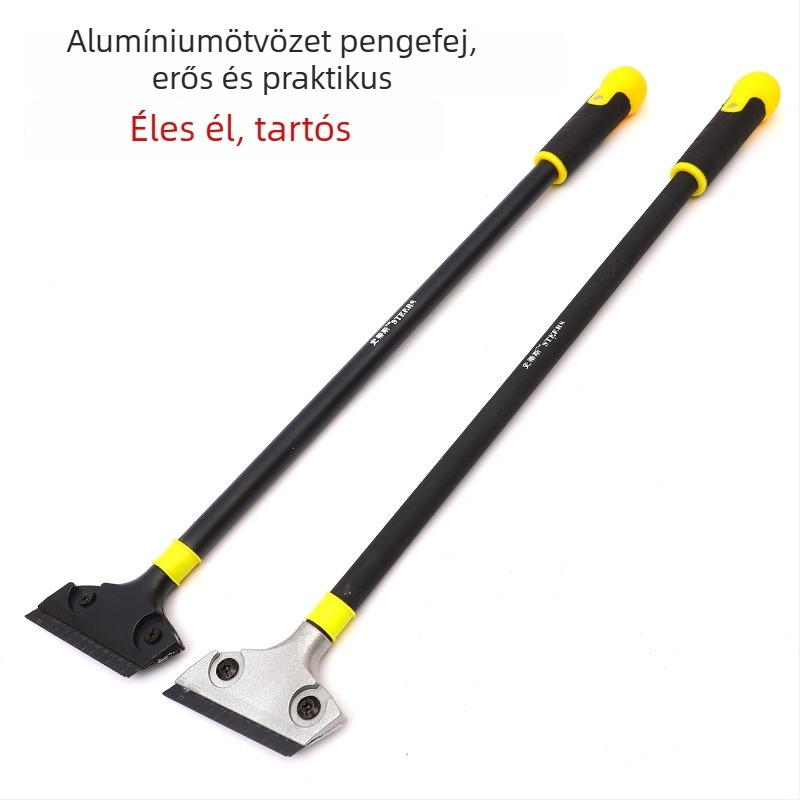 Két színű markolatos tisztítókaparó, különböző méretű üvegkaparó és glettkés