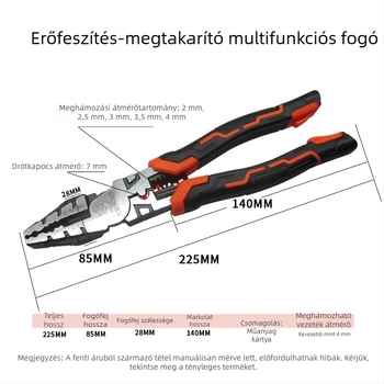 Ipari minőségű, többfunkciós huzalos fogó diagonális végével, krimpelés és vezetékek szigetelésének eltávolítása