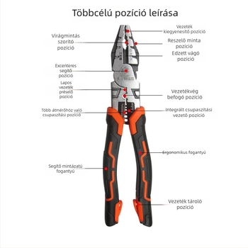 Ipari minőségű, többfunkciós huzalos fogó diagonális végével, krimpelés és vezetékek szigetelésének eltávolítása