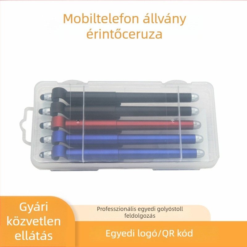 Kreatív többfunkciós telefon-tartó érintőképernyős stylusszal and műanyag golyóstollal, díszdobozban
