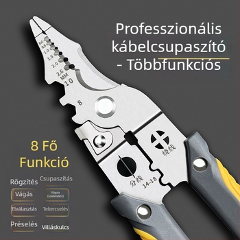 9 hüvelykes multifunkciós vezetékcsupaszító fogó, hegyes száj, krimpelés és huzalhúzás