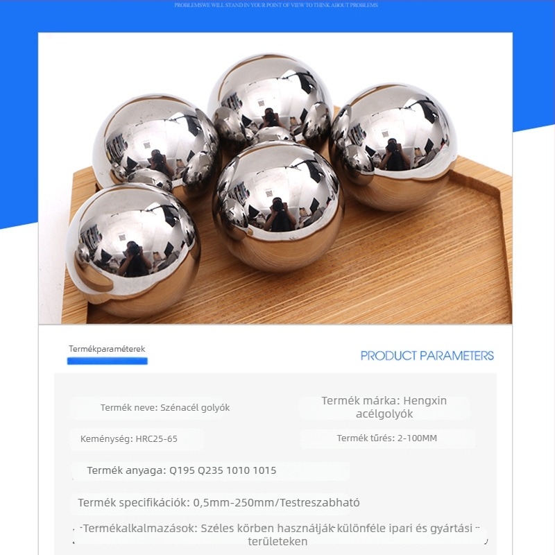 Szénacél golyó, precíziós golyó, 0,8–100 mm, testreszabható, kopásálló, tömör golyó polírozott felülettel