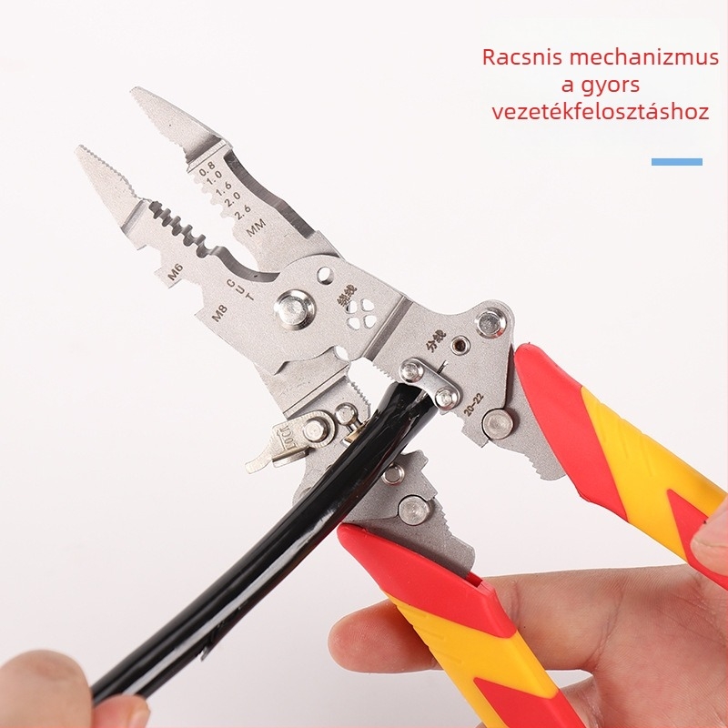 14‑in‑1 összecsukható vezetékcsupaszító fogó – univerzális, többfunkciós eszköz vezetékek csupaszítására, szétválasztására, tekerésére és vágására