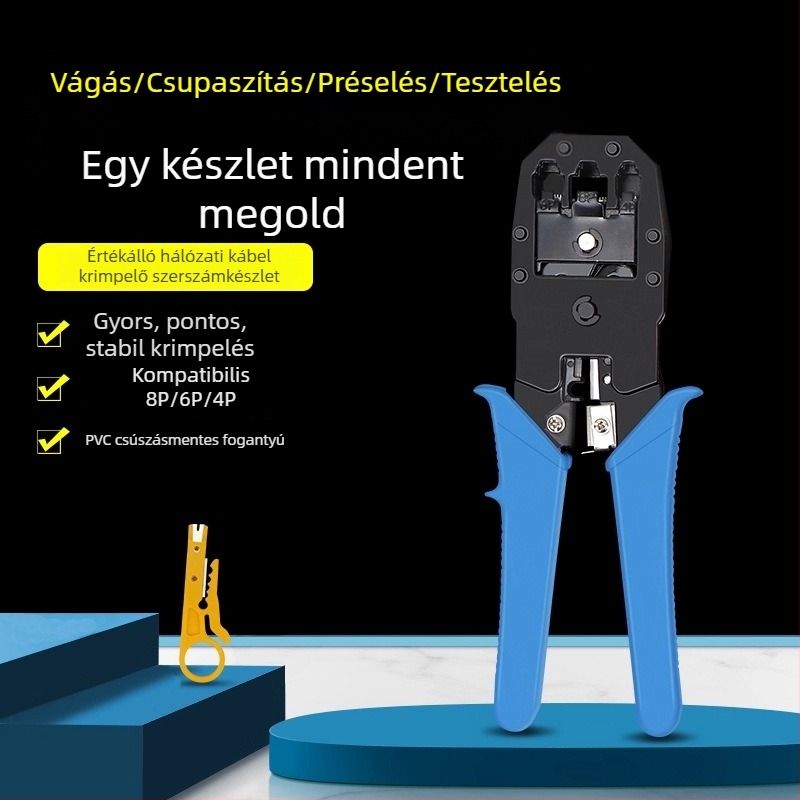 Többfunkciós hálózati kábelfogó: vágás, optikai szálak csupaszítása és crimpelés hálózati telepítéshez
