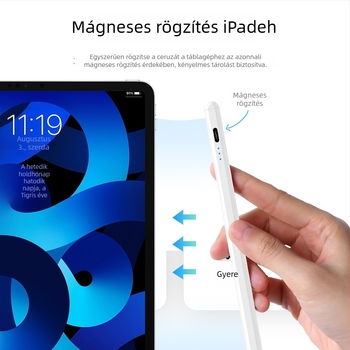 Aktív mágneses stylus iPadhez, kapacitív tollal, mágneses rögzítés az akaratlan érintések megelőzésére