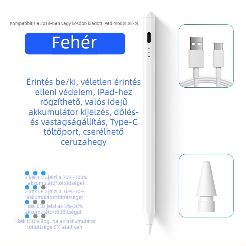 Aktív mágneses stylus iPadhez, kapacitív tollal, mágneses rögzítés az akaratlan érintések megelőzésére