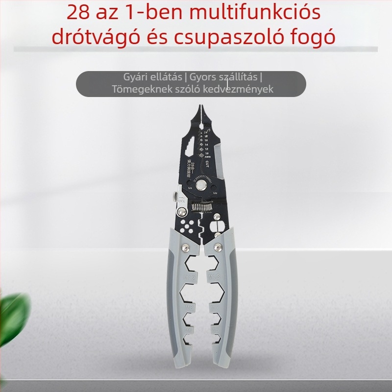 28 az 1-ben Multifunkcionális villanyszerelő fogó: szigetelés eltávolítása, vágás, crimpelés, vezetékek tekerése