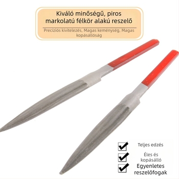 Kézzel készített félköríves reszelő készlet piros fogantyúval ékszerek formázásához, durva és finom