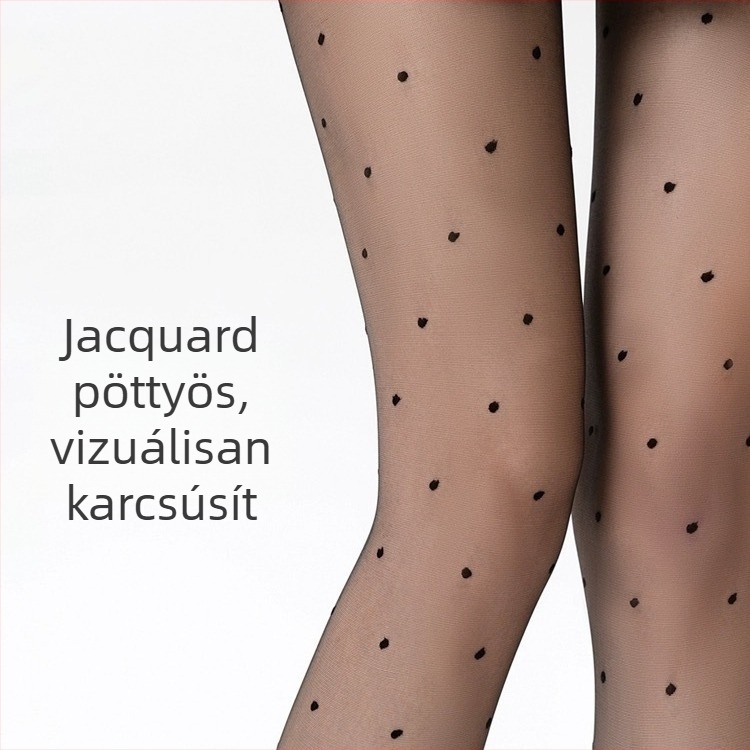 0D ultra vékony fekete harisnya hullámos pöttyös mintával, átlátszó, akadásálló japán jacquard
