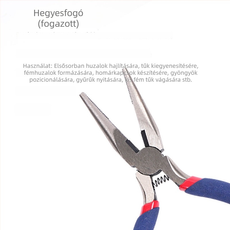 5 hüvelykes tűhegyű fogó fogakkal, rugóval, DIY ékszerkészítéshez