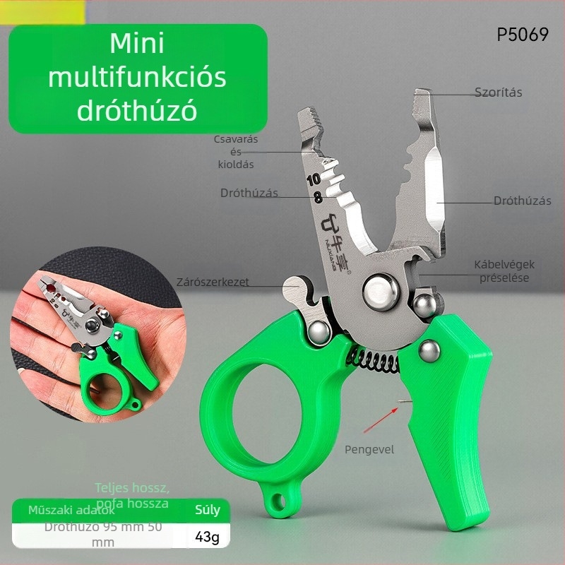 Többfunkciós mini vezetékleválasztó fogó alumíniumötvözetből, zárható kivitel, nagy keménységű, kompakt és hordozható