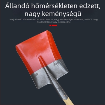 Mangánacélból készült tűzoltó ásó, hegyes négyszögletes fejjel, földásásra, virágültetésre és kertészkedésre, kültéri használatra