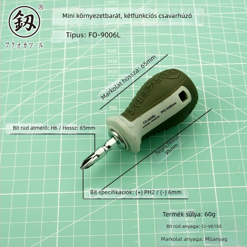 Mini mágneses csavarhúzó Phillips- és lapos fejjel, kis méretű FO-9006A