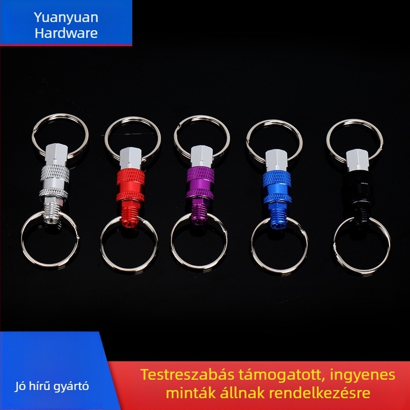 Kivehető kettős kulcstartó gyorskioldó mechanizmussal, fém, modern művészeti stílus, kültéri használatra