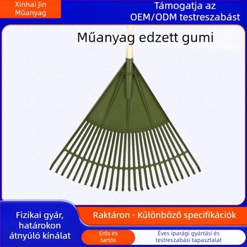 Műanyag gereblye temperált gumírozott fogakkal, kerti, levelek és gabonaszárítás céljára