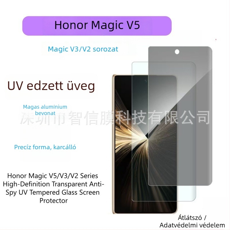 Tempered üveg kijelzővédő Honor MagicV5 és MagicV3-hoz HD UV bevonattal, teljes kijelzőfedés, anti-ujjlenyomat, porálló, ütésálló