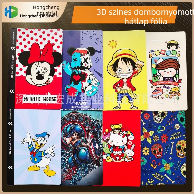 3D domborított hátsó film mobiltelefonokra, színes karikatúra motívummal, teljes hátlap matricával