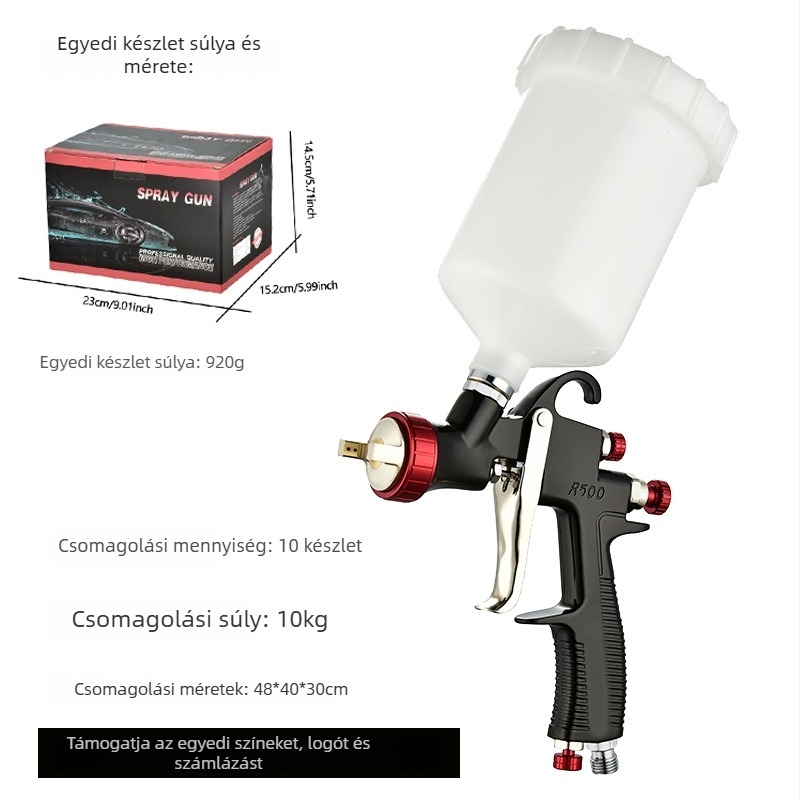 R500 Nagy Atomizációjú Spraypisztoly Autó- és Bútorfelületekhez – Topcoat és Clearcoat