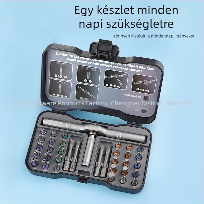 34-in-1 többfunkciós kattintós csavarhúzó készlet, 24-in-1 magas keménységű bitekkel, S2 acélból, otthoni használatra