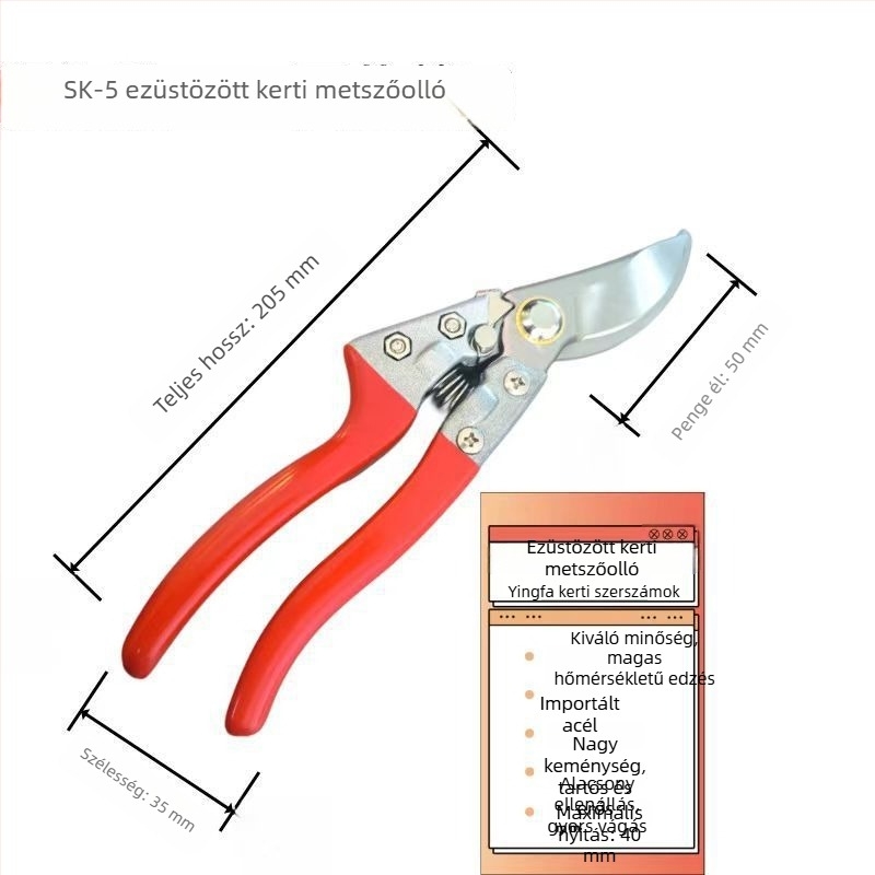 SK5 kiváló minőségű metszőolló, ágak és gyümölcsfák metszésére, kerthez és faiskolához