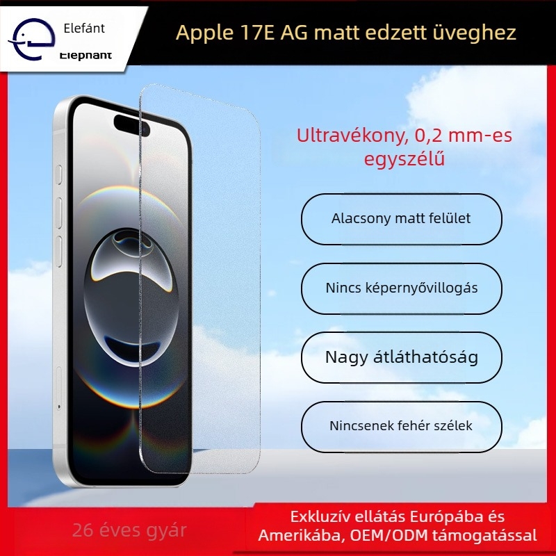 iPhone 17E mattított edzett üveg kijelzővédő, HD képminőség, egyenes él, szitanyomás