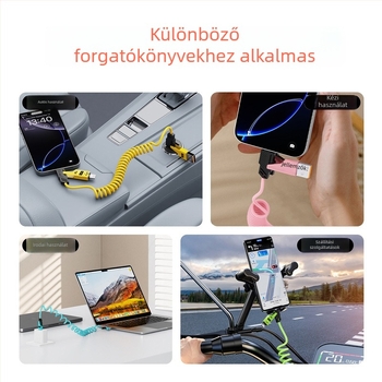 Négy az egyben kihúzható autóba illő CarPlay kábel – 65W gyors töltés, Lightning, USB-C és Micro-USB