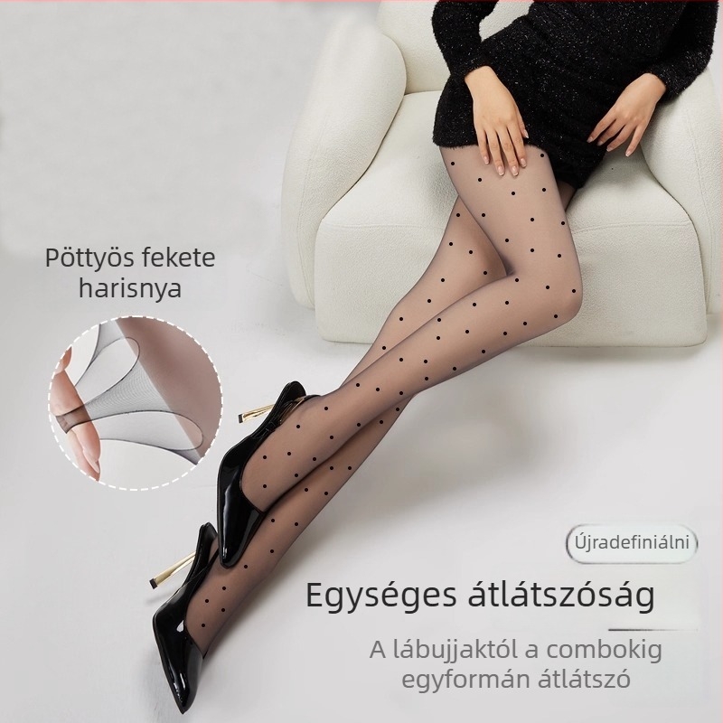 Női fekete pöttyös harisnyanadrág, nyári ultra vékony, átlátszó és tartós, szakadásálló