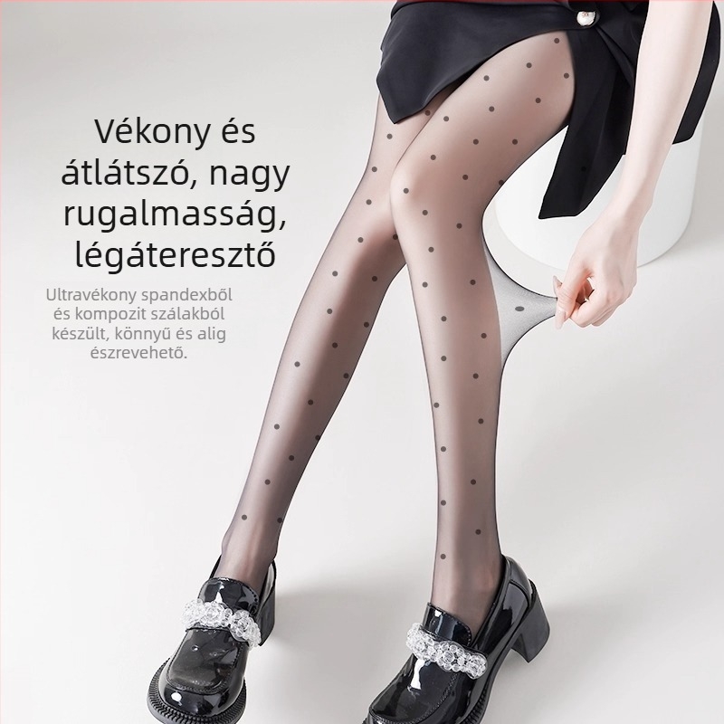 Női fekete pöttyös harisnyanadrág, nyári ultra vékony, átlátszó és tartós, szakadásálló